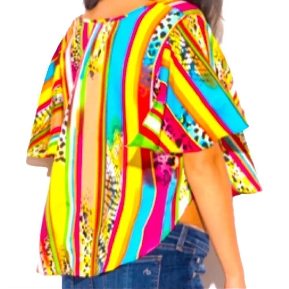 Colorful Animal Print Short Sleeve High Low Crop Top NEW